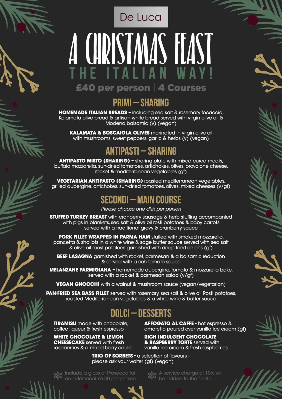 Christmas Menu Now Available! De Luca